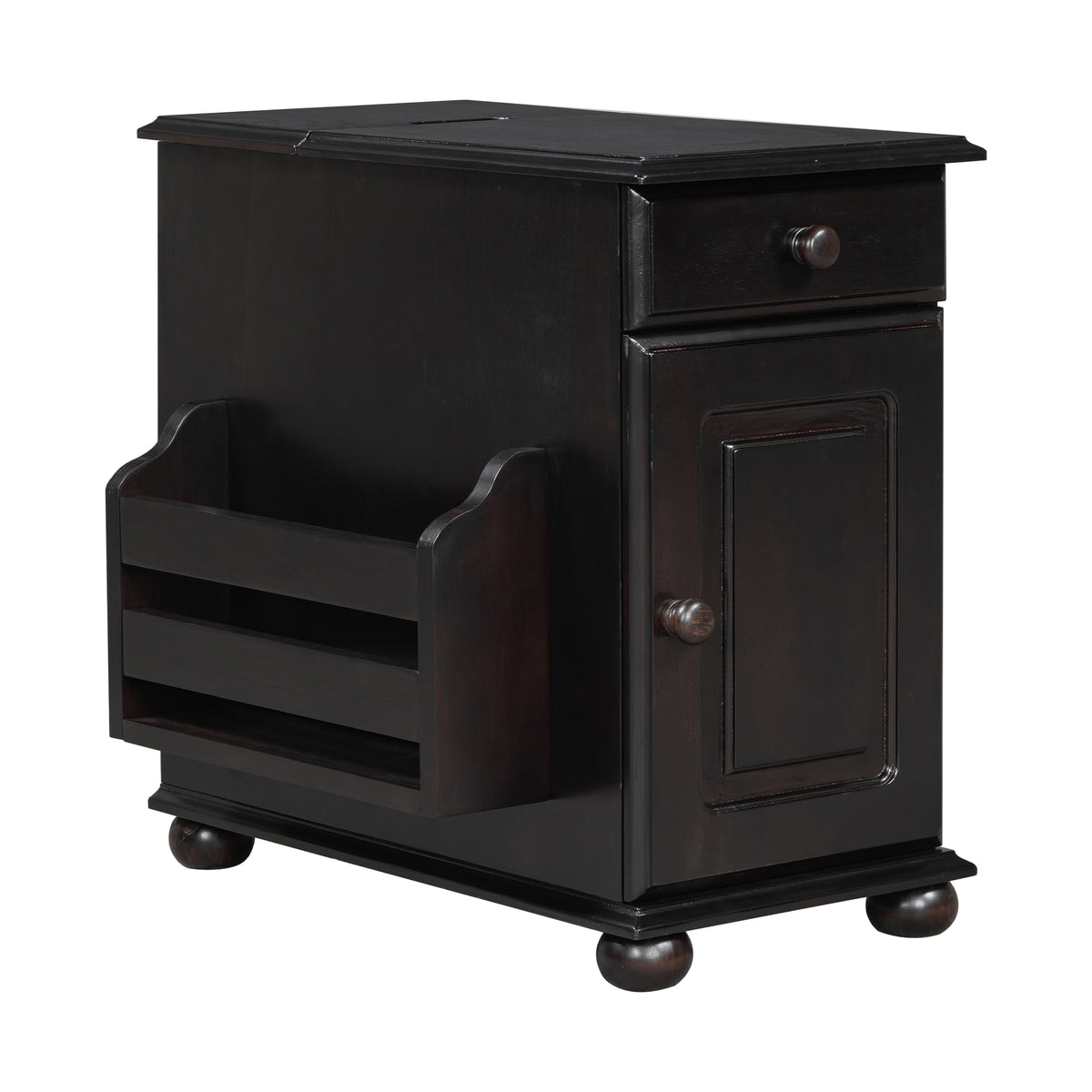 variant-group:rf-n724p293133p|Roomfitters Vintage Sofa Side Table with USB Ports, Flip Top, Cup Holders and Bookshelf Storage for Small Spaces, Espresso
