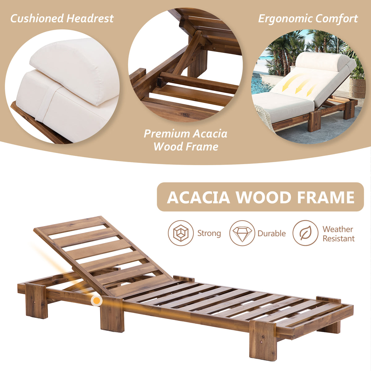 variant-group:rf-n711wy000473aaa|Roomfitters 78.8" Outdoor Patio Chaise Lounge Chair with Adjustable Backrest and Side Table for Poolside & Garden, Beige