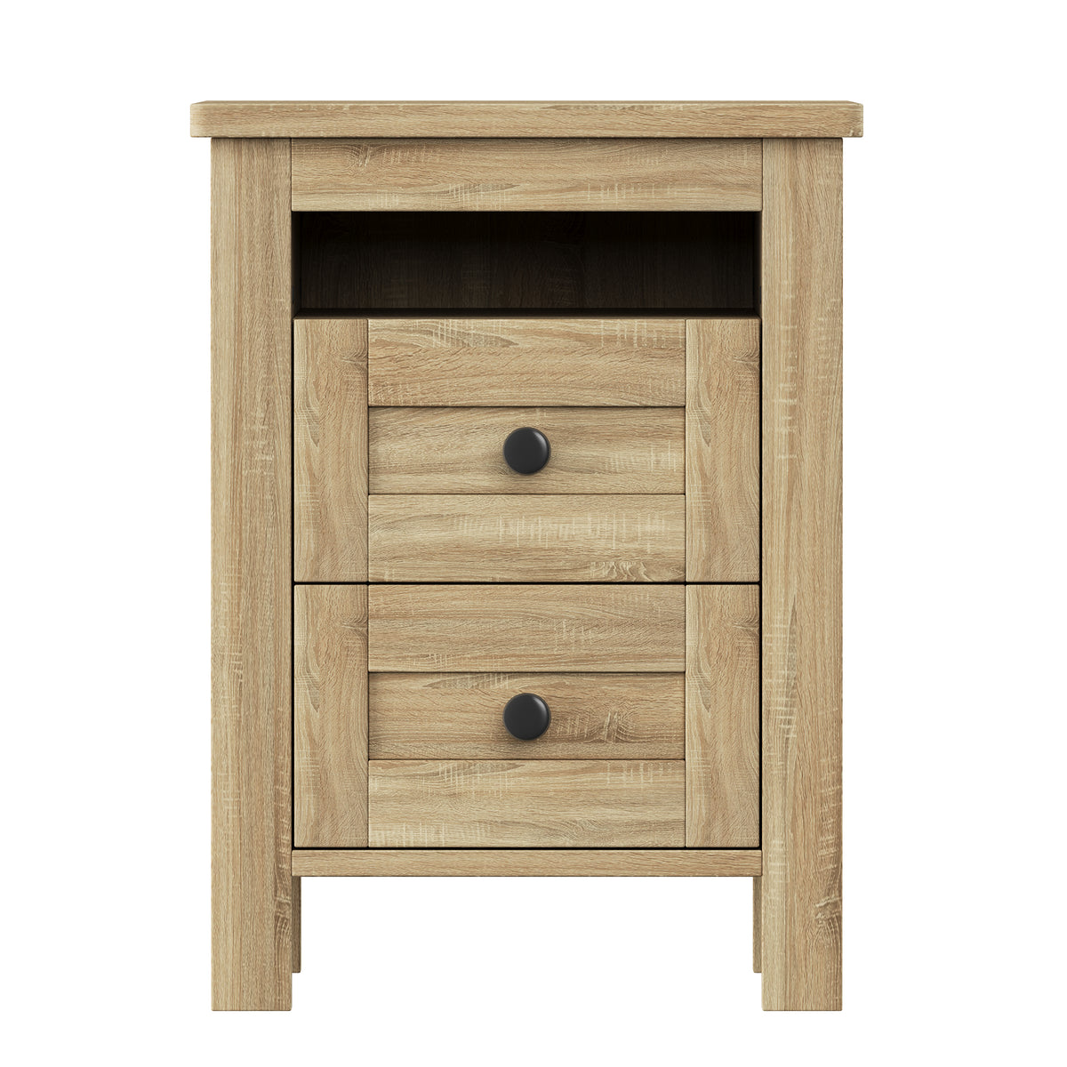 variant-group:rf-n733s369048m|Roomfitters 3 Piece Bedroom Set, Full Farmhouse Platform Bed with Sliding Headboard, Bedside Tables, Natural