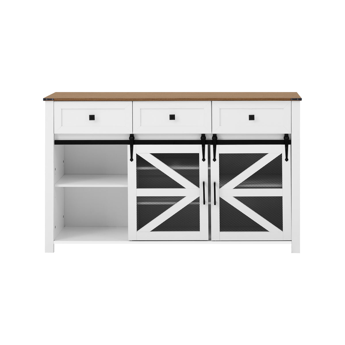 variant-group:rf-n711p347384k|Roomfitters 55" Sideboard Buffet Cabinet with 3 Drawers and Sliding Barn Doors, Farmhouse Storage for Kitchen & Dining, White