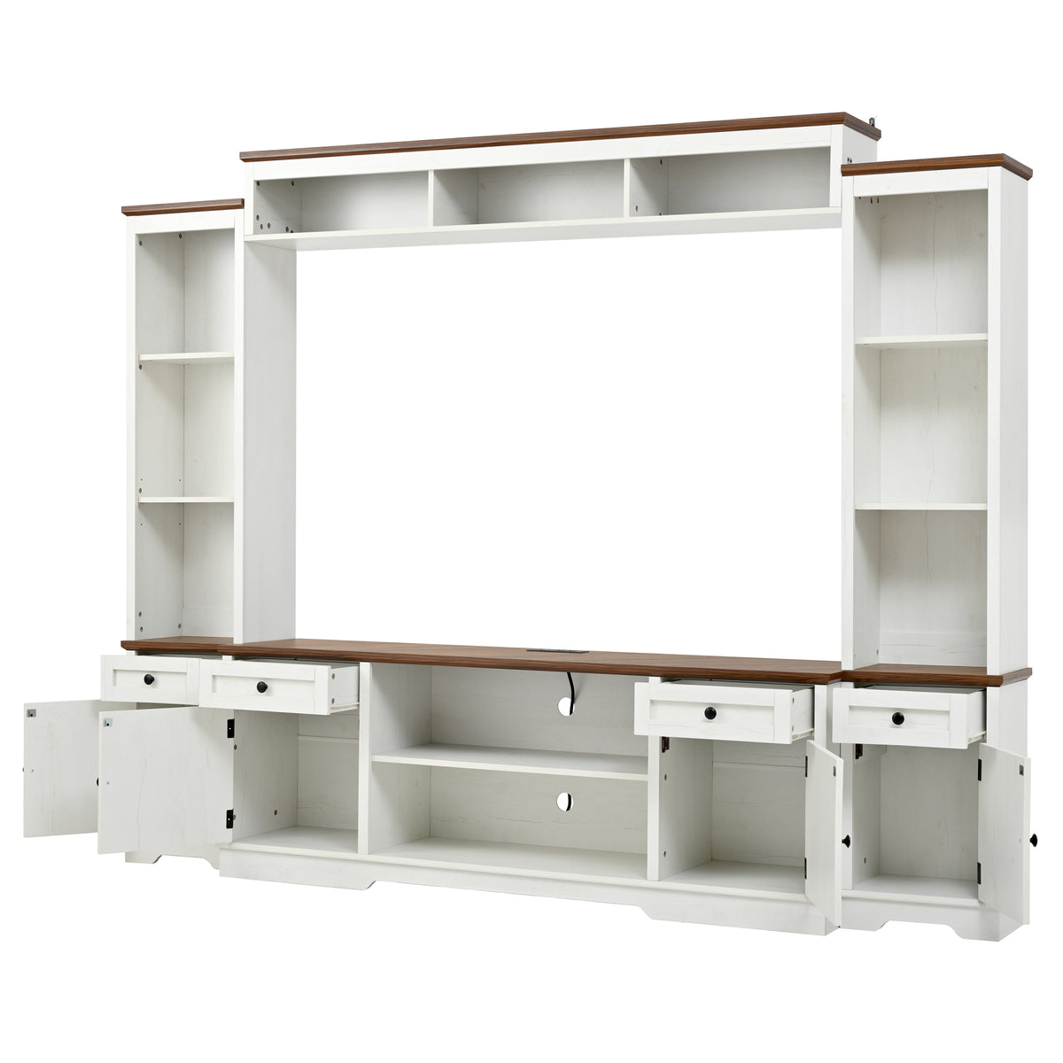 variant-group:rf-n724sj000154aak|Roomfitters 98.8"W Farmhouse Wall Unit Entertainment Center, 4 Barn Doors, White & Walnut
