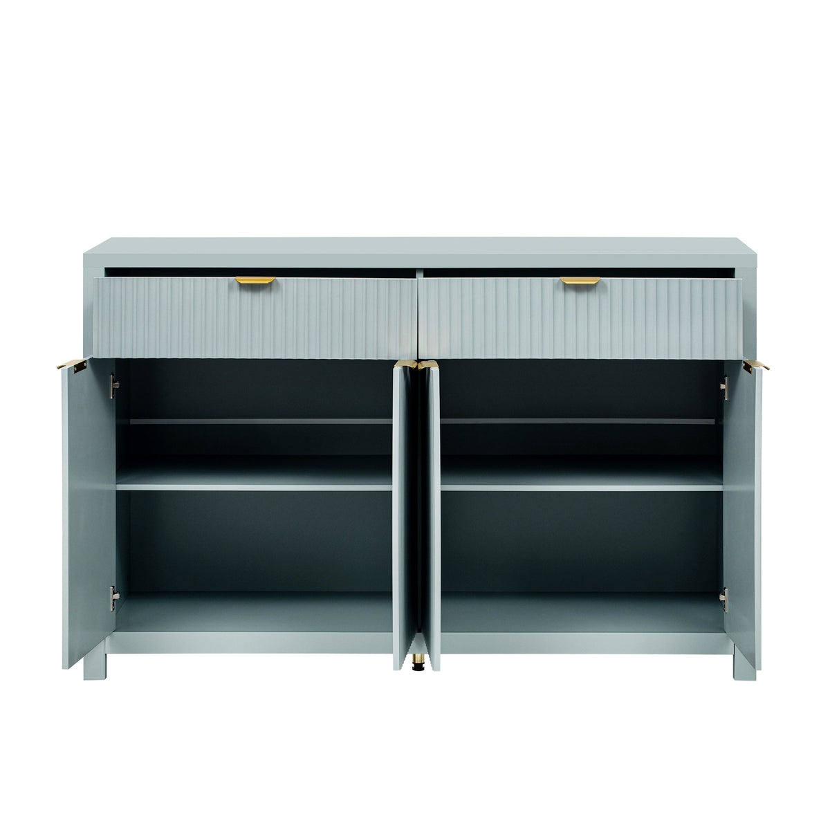 Roomfitters Sideboard Buffet Cabinet with 2 Drawers, 4 Door Mid-century Modern Fluted Storage for Kitchen & Dining Room, Cyan Roomfitters