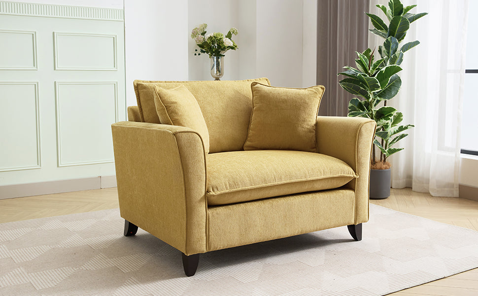 variant-group:rf-n701p379404y|Roomfitters 46.3 Inch Oversized Armchair, Chenille Comfy Accent Chair and a Half Sofa, Rubberwood Legs Pillow, Yellow