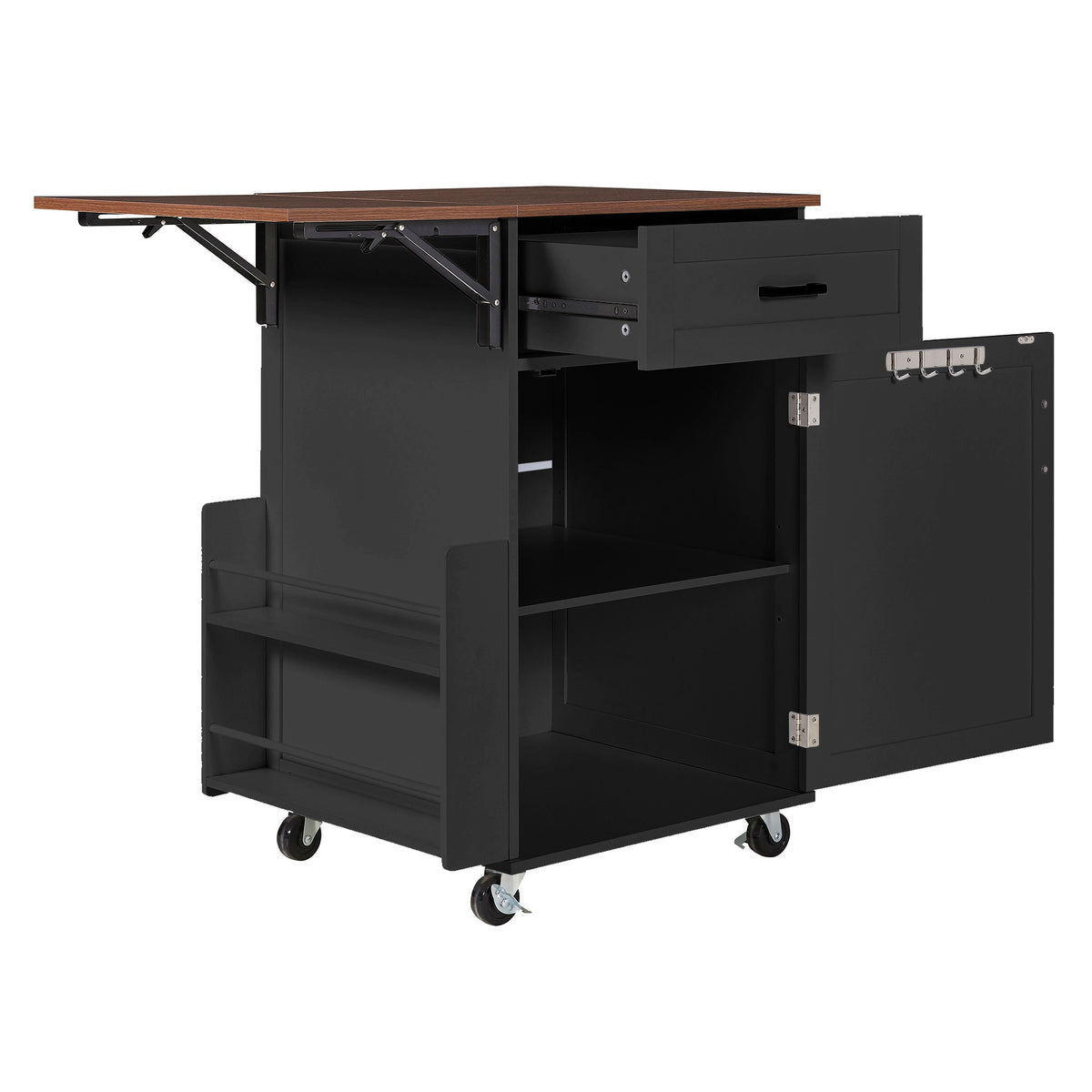 variant-group:rf-n707p404539b|Roomfitters 39.3" Kitchen Island with Drop Leaf, Rolling Kitchen Cart with Storage Drawer and Spice Rack, Modern Style, Black