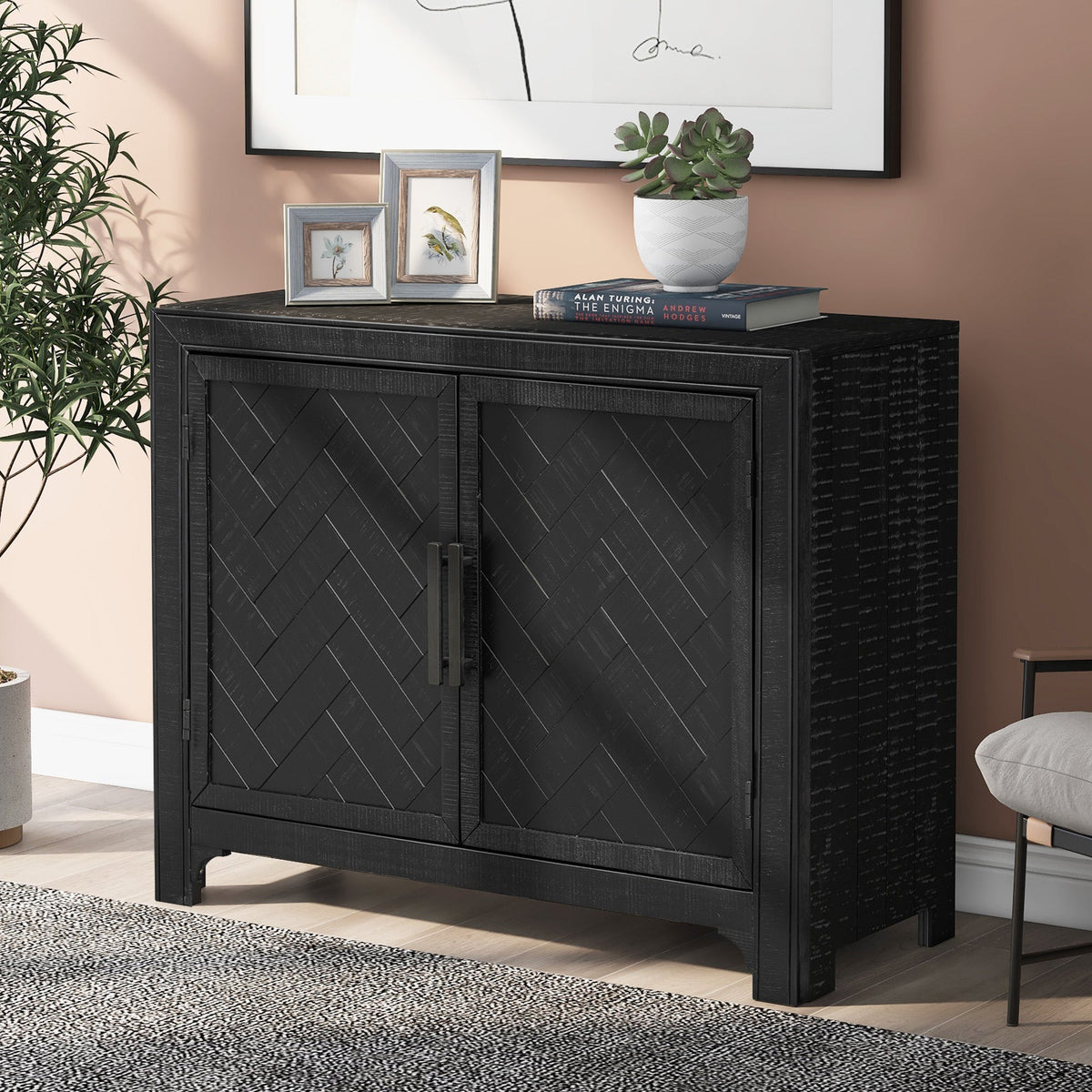 Roomfitters 40" Modern Storage Cabinet with Unique Door Design, Adjustable Shelves, Sideboard for Living Room, Black Roomfitters