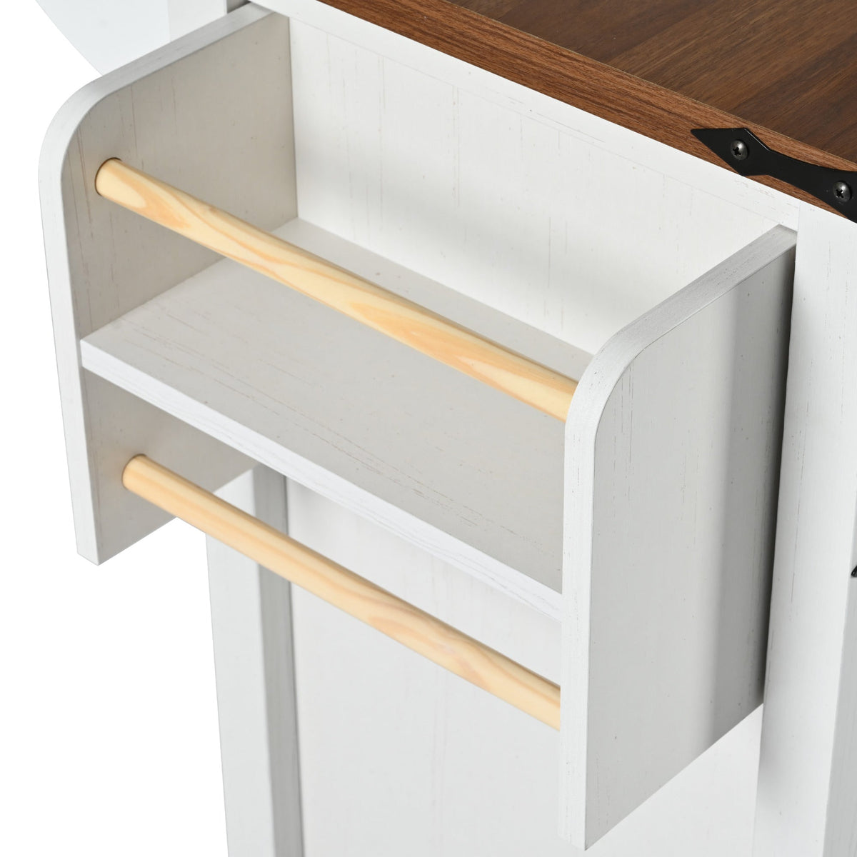 Roomfitters 53.5" Kitchen Island with Power Outlet and Drop Leaf, Rolling Storage Cabinet with Spice Rack, Modern Style, White
