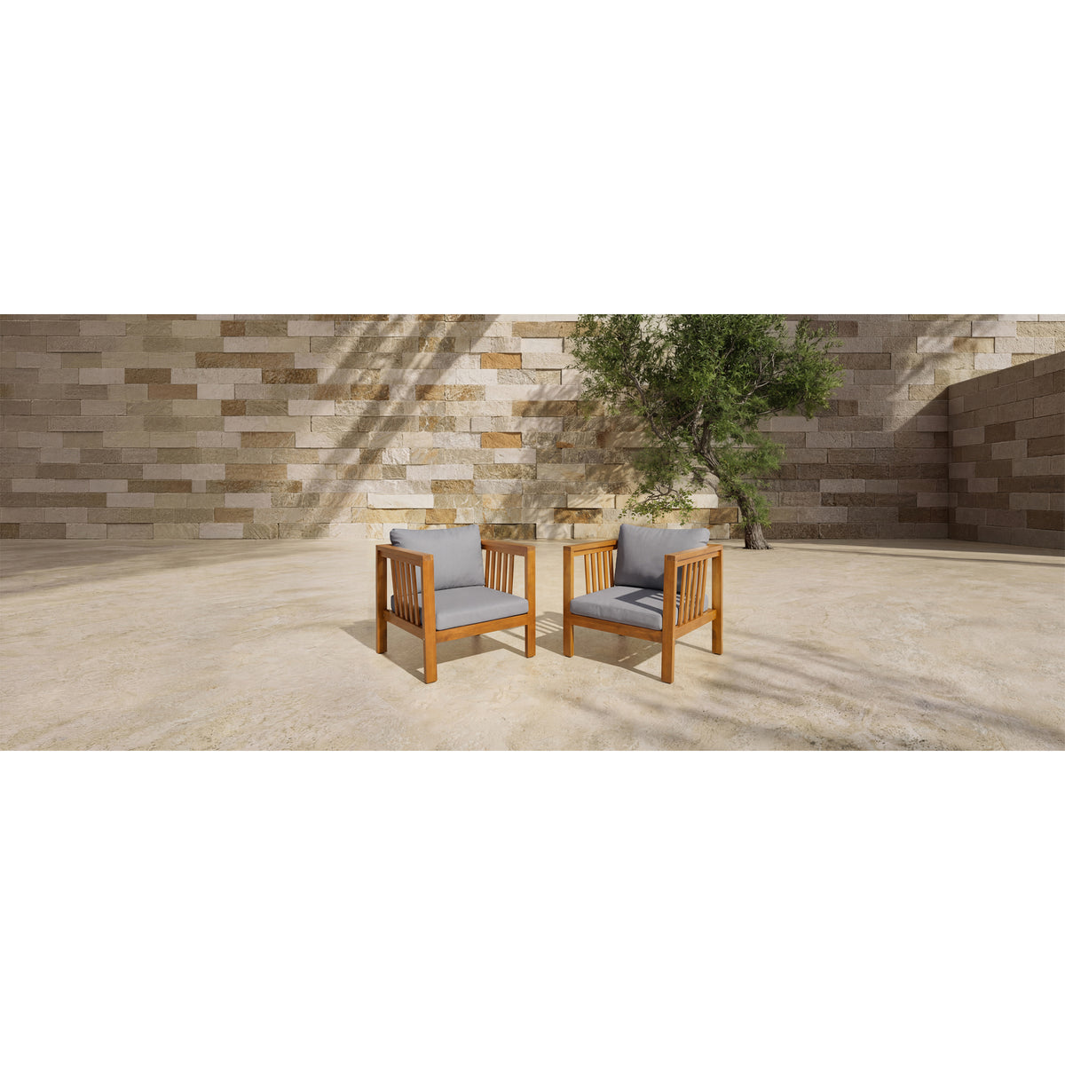 variant-group:rf-n704p448453e|Roomfitters Set of 2 Outdoor Acacia Wood Club Chairs with Modern Square Arms 2-Piece Patio Conversation Set Gray