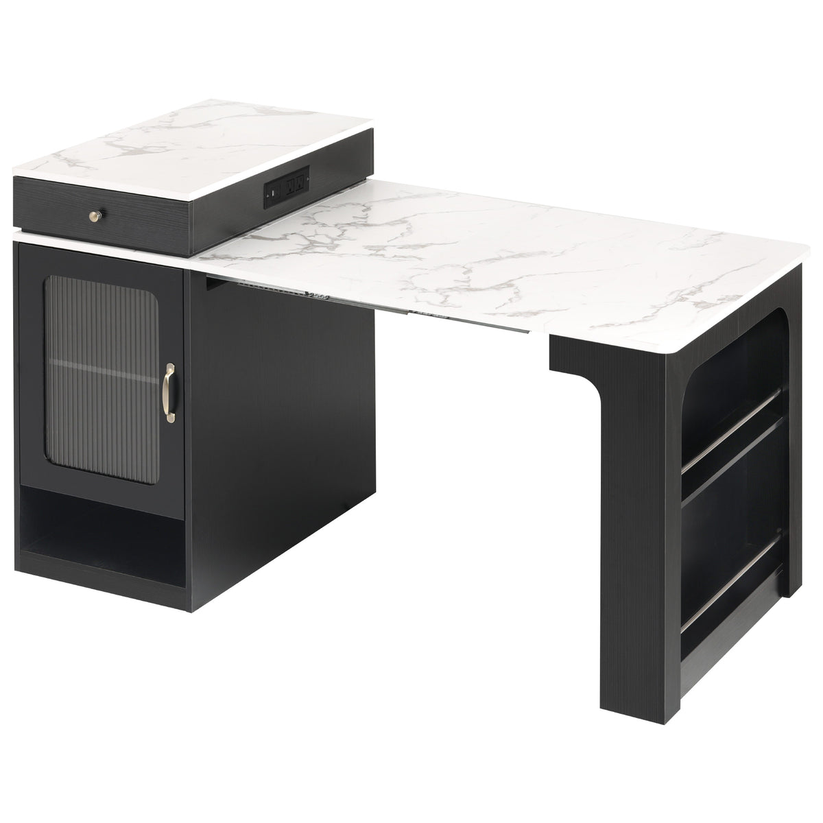 variant-group:rf-n707s000017b|Roomfitters 59.5" Kitchen Island with 41.8" Extendable Dining Table, Double-Sided Storage, Power Outlet, 2 Drawers, Black