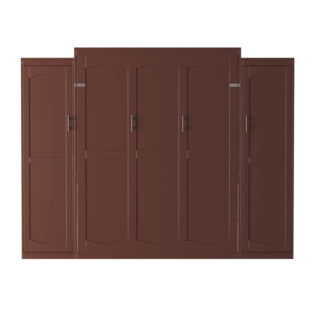 variant-group:rf-n733s235596d|Roomfitters Full Murphy Wall Bed with Two Wardrobes and Storage Shelf, Foldable Platform Bed Frame for Guest Room, Walnut