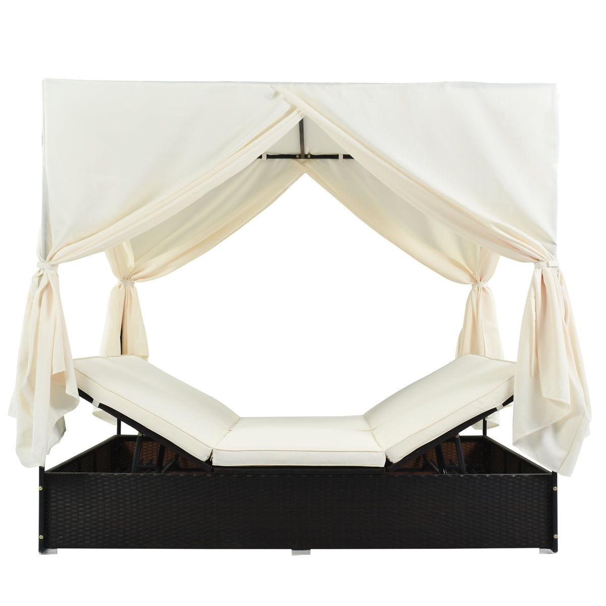 variant-group:rf-n711wy000476aak|Roomfitters Luxury Cabana Beige Outdoor Double Chaise Lounge Patio Daybed, Privacy Curtains, Adjustable Reclining