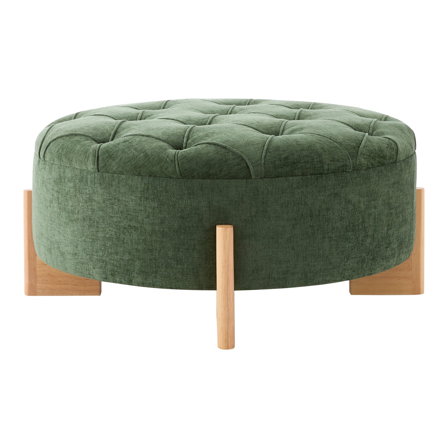 variant-group:rf-n723p405298g|Roomfitters 32 Inch Oversized Round Button-Tufted Ottoman, Upholstered Coffee Table Footrest with Wood Legs, Green