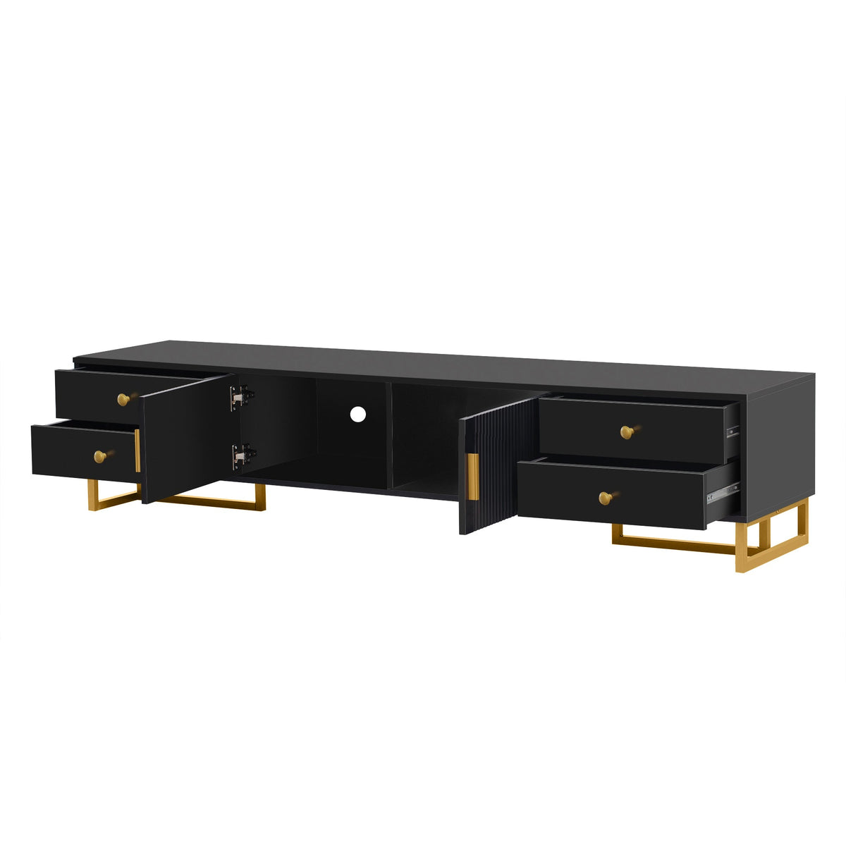 Roomfitters Modern TV Stand for 65 Inch TV and Above, Entertainment Console Cabinet with Storage Compartments, Black Roomfitters