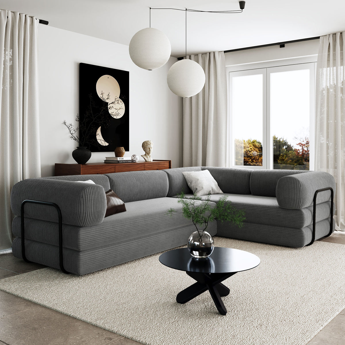 variant-group:rf-n711wy000448aae|Roomfitters L-Shaped Modular Sectional Sofa in Corduroy Fabric, Modern Couch for Living Room and Apartment, Gray