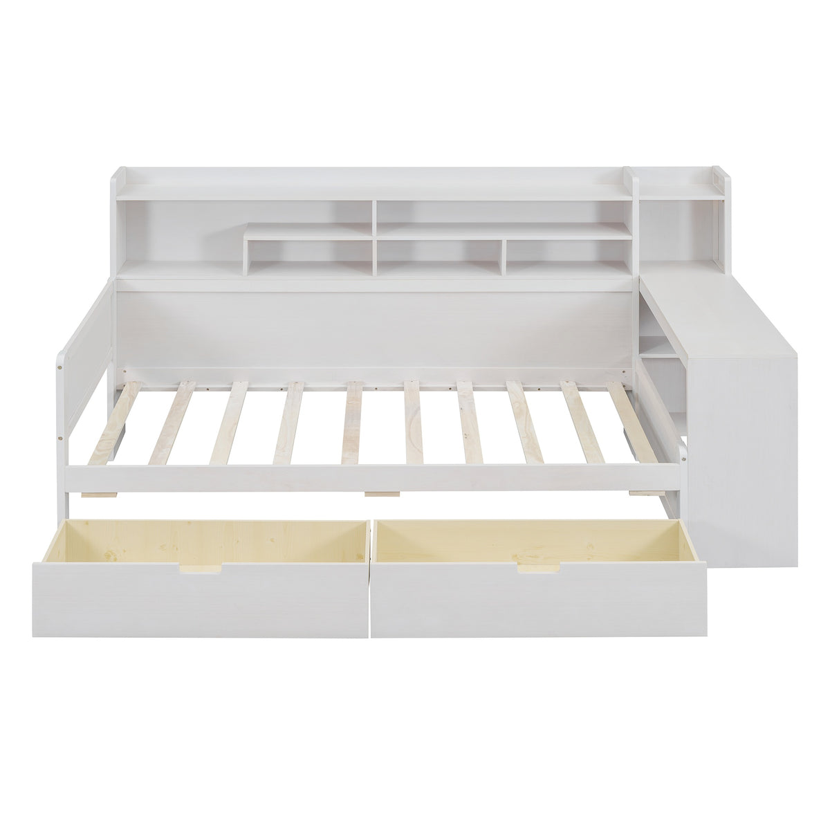 variant-group:rf-n733s241484k|Roomfitters Wooden Twin Size Daybed with Storage Shelves, Multi-functional Bed with Two Storage Compartments and Study Desk, Antique White