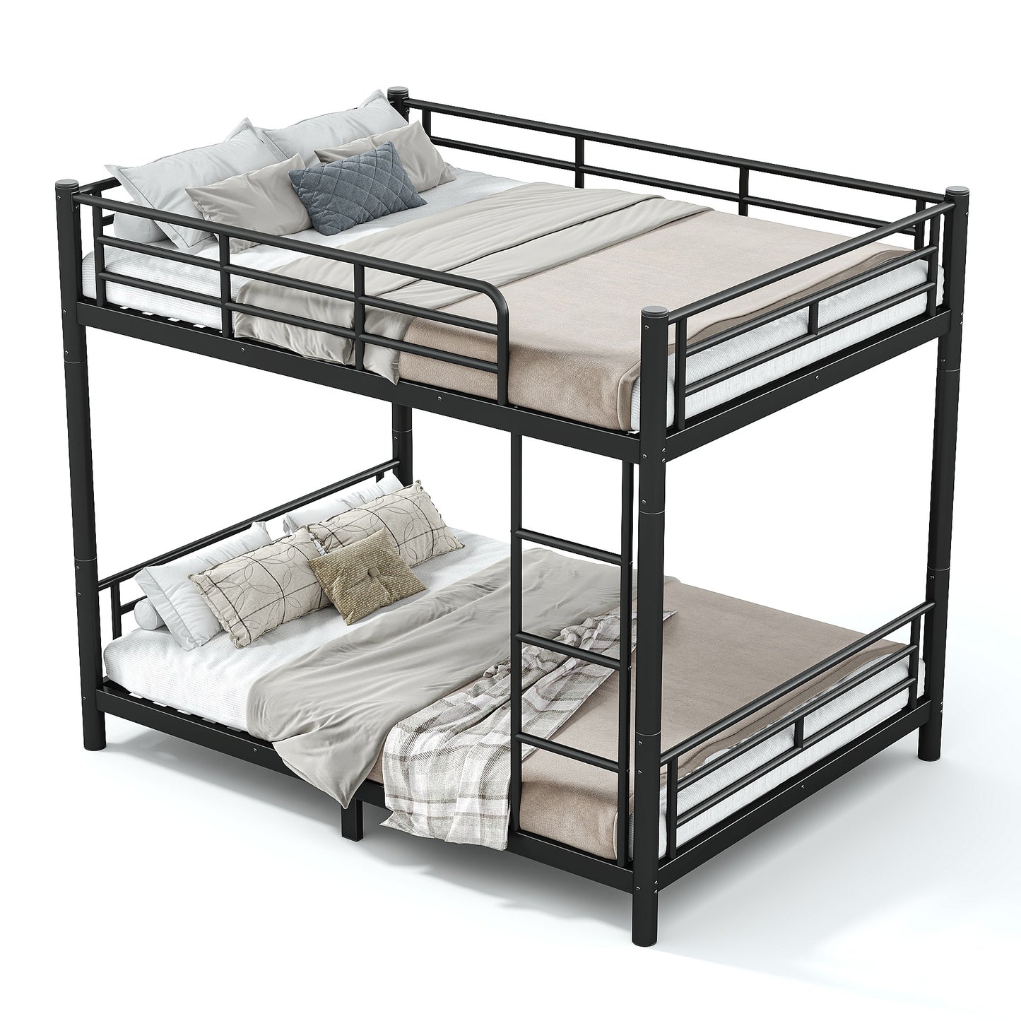 variant-group:rf-w1580p454730|Roomfitters Full over Full Metal Bunk Bed Frame for Teens Adults, Convertible 2 Separate Beds Round Tube, Black