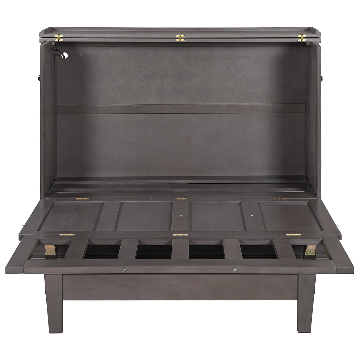 Roomfitters Full Size Solid Wood Murphy Bed Chest Cabinet, Farmhouse Wall Bed Charging Station Storage Drawer, Grey Roomfitters