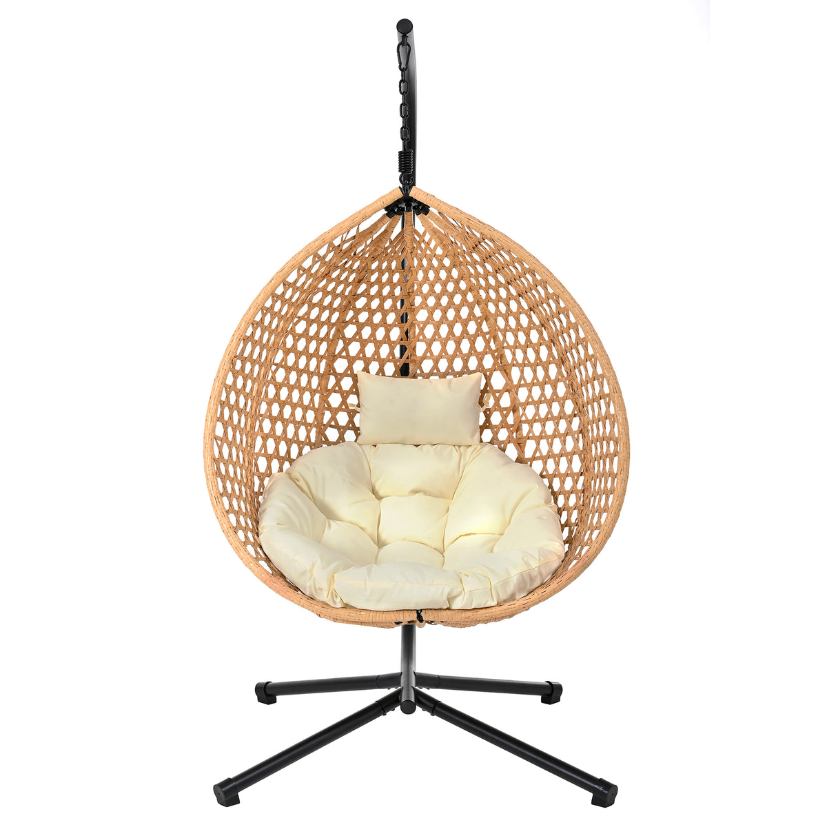 variant-group:rf-n711p255131q|Roomfitters Hanging Egg Chair with Stand, Rattan Wicker Swing Chair with Cushion for Indoor Outdoor Patio Balcony, Beige