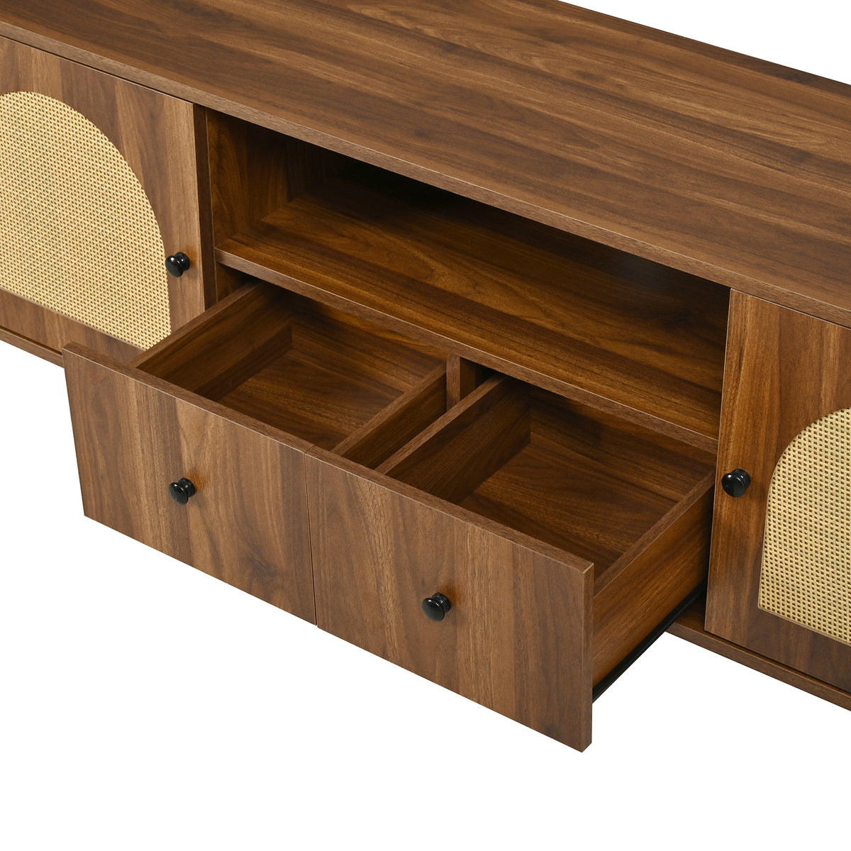 variant-group:rf-n724p437189m|Roomfitters American Style TV Stand with Rattan Arched Doors, Steel Legs, Antique Brown