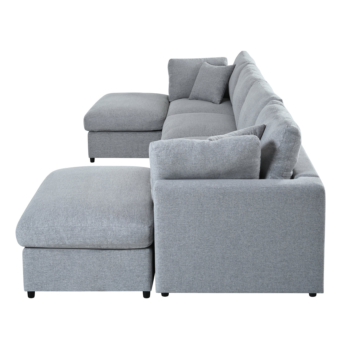 variant-group:rf-n711wy000474aae|Roomfitters 128.2-Inch Customizable U-Shaped Sectional Sofa, 6-Seater Chenille Couch, 2 Movable Ottomans, Pit Lounge, Grey