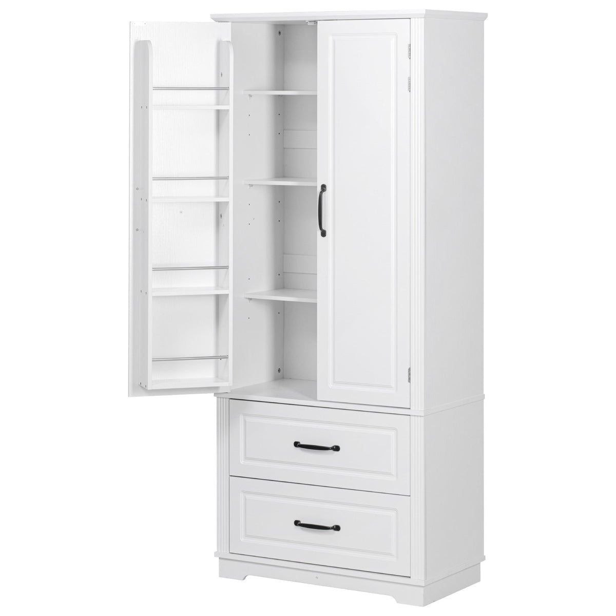 Roomfitters 71" Farmhouse Pantry Cabinet with Drawers, Embossed Texture, Storage Shelves, Cupboard for Kitchen, White