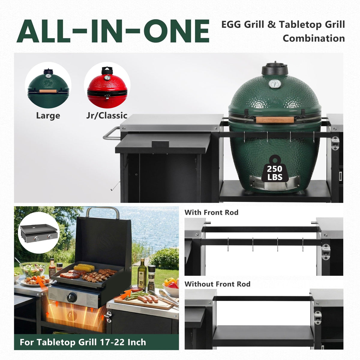 Roomfitters 72.4"W Extra Large Grill Cart, Outdoor Kitchen Prep Station with Stainless Steel Top and Folding Side Table, Black