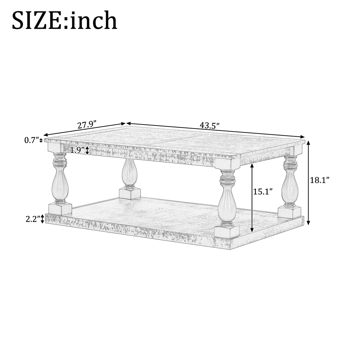 variant-group:rf-n711p407149d|Roomfitters Vintage Brown Pine Wood Coffee Table, Sculpted Vase Column Leg Cocktail Table, Living Room Statement Stand