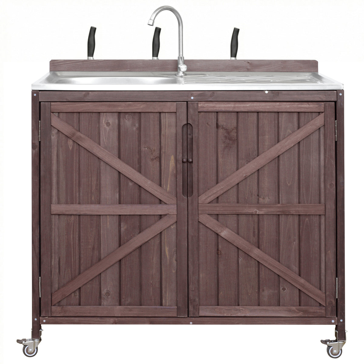 variant-group:rf-n707p370281z|Roomfitters 39.4" Outdoor Grill Cart with Stainless Steel Top, Prep Station with Sink and Storage Cabinet, Dark Brown