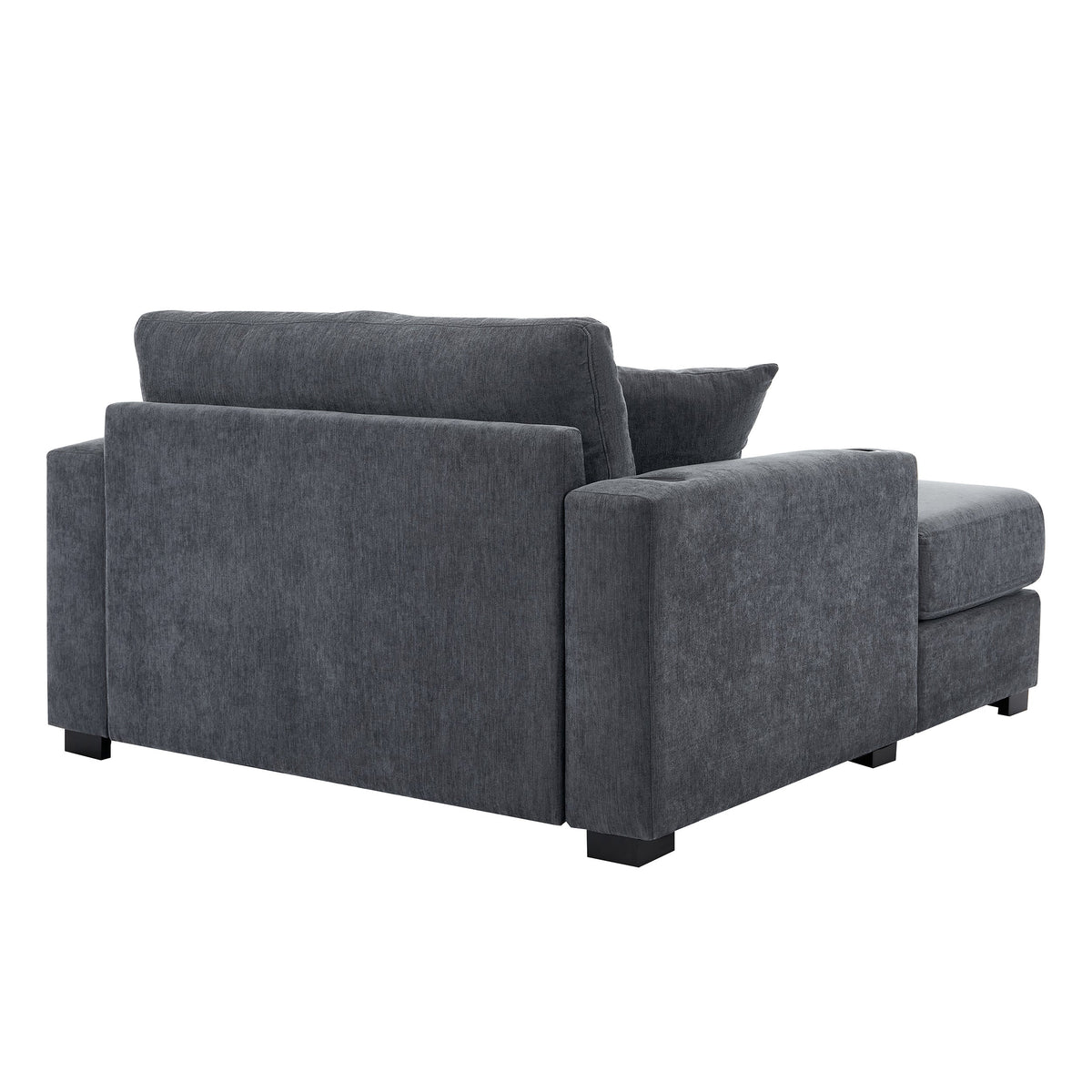 Roomfitters Oversized Chaise Lounger Sofa Couch, Upholstered Accent Chair Charge Station Cup Holders, Blue Gray