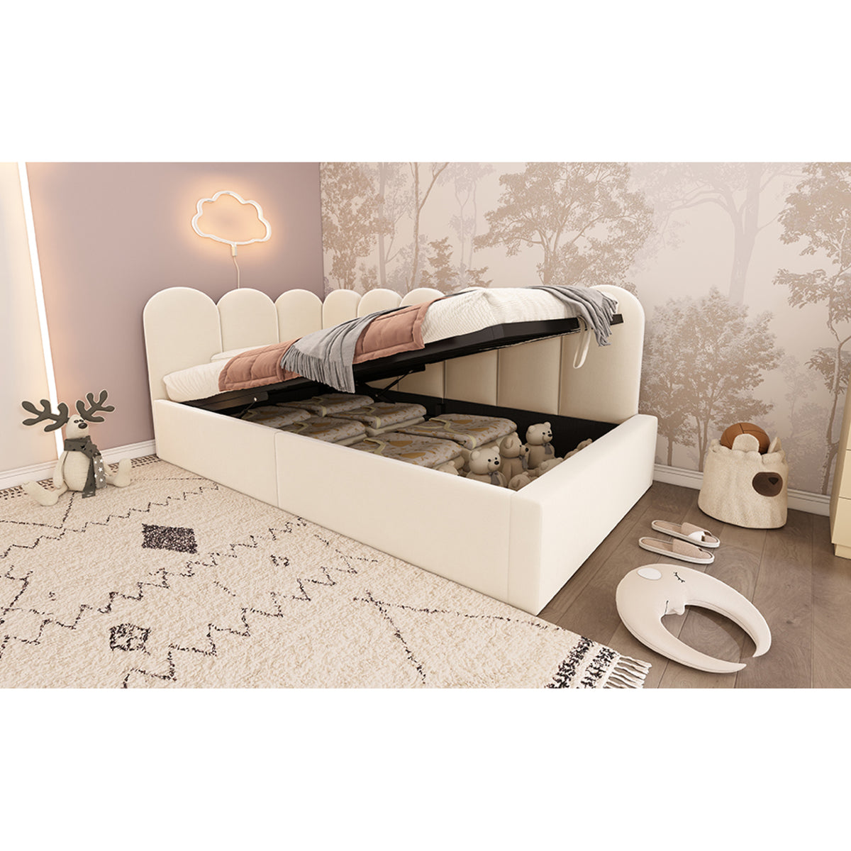 variant-group:rf-n736p333613b|Roomfitters Upholstered Twin Size Ottoman Daybed with Storage, Sofa Bed with Metal Slat Frame, Velvet Beige