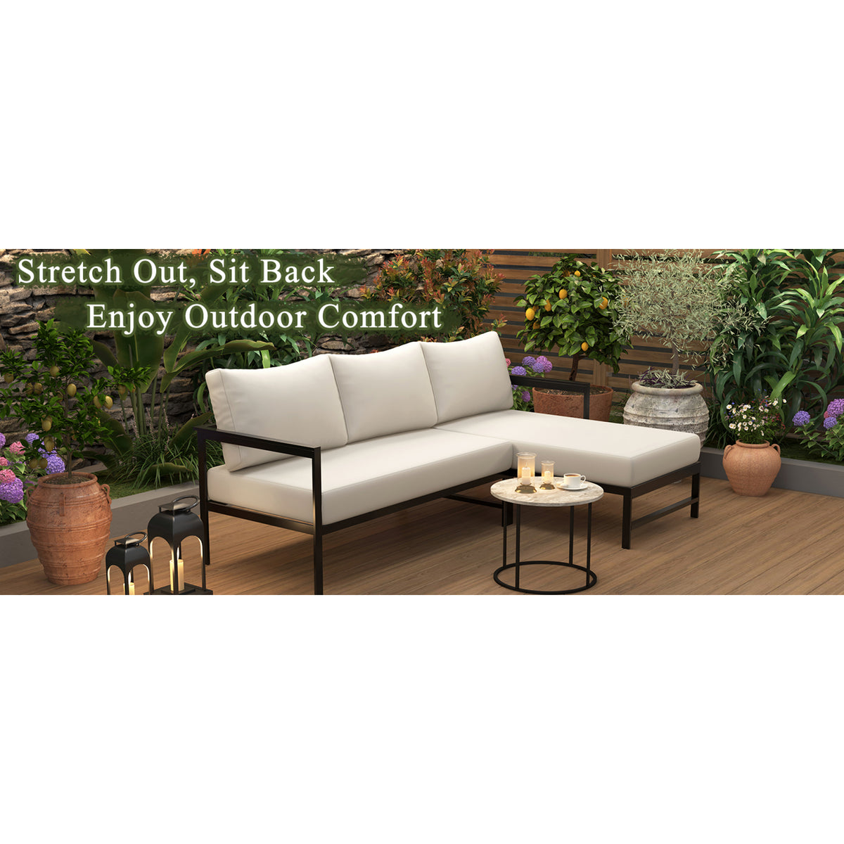 variant-group:rf-n711wy000480aaa|Roomfitters Modern L-Shaped Outdoor Sectional Sofa, 3-Seater Patio Conversation Couch, Beige Cushions, Iron Frame