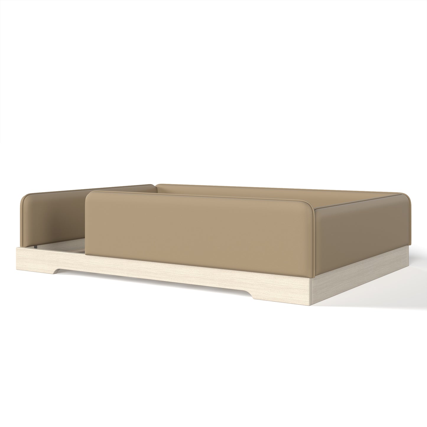 variant-group:rf-w1580s00672|Roomfitters Queen Size Upholstered Floor Bed Frame with Removable Guardrails, Faux Leather Low Profile Platform, Brown