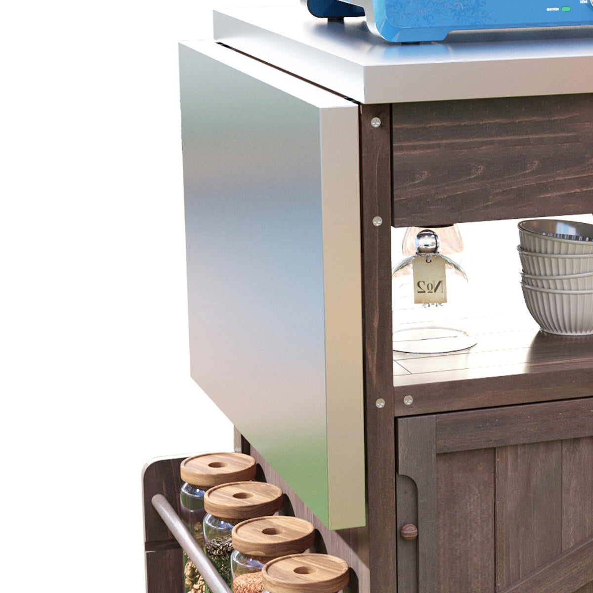 variant-group:rf-n707p228272z|Roomfitters 40.5" Outdoor Grill Cart with Stainless Steel Top, Wood Storage Cabinet, Drop Leaf, Rolling Cart, Brown