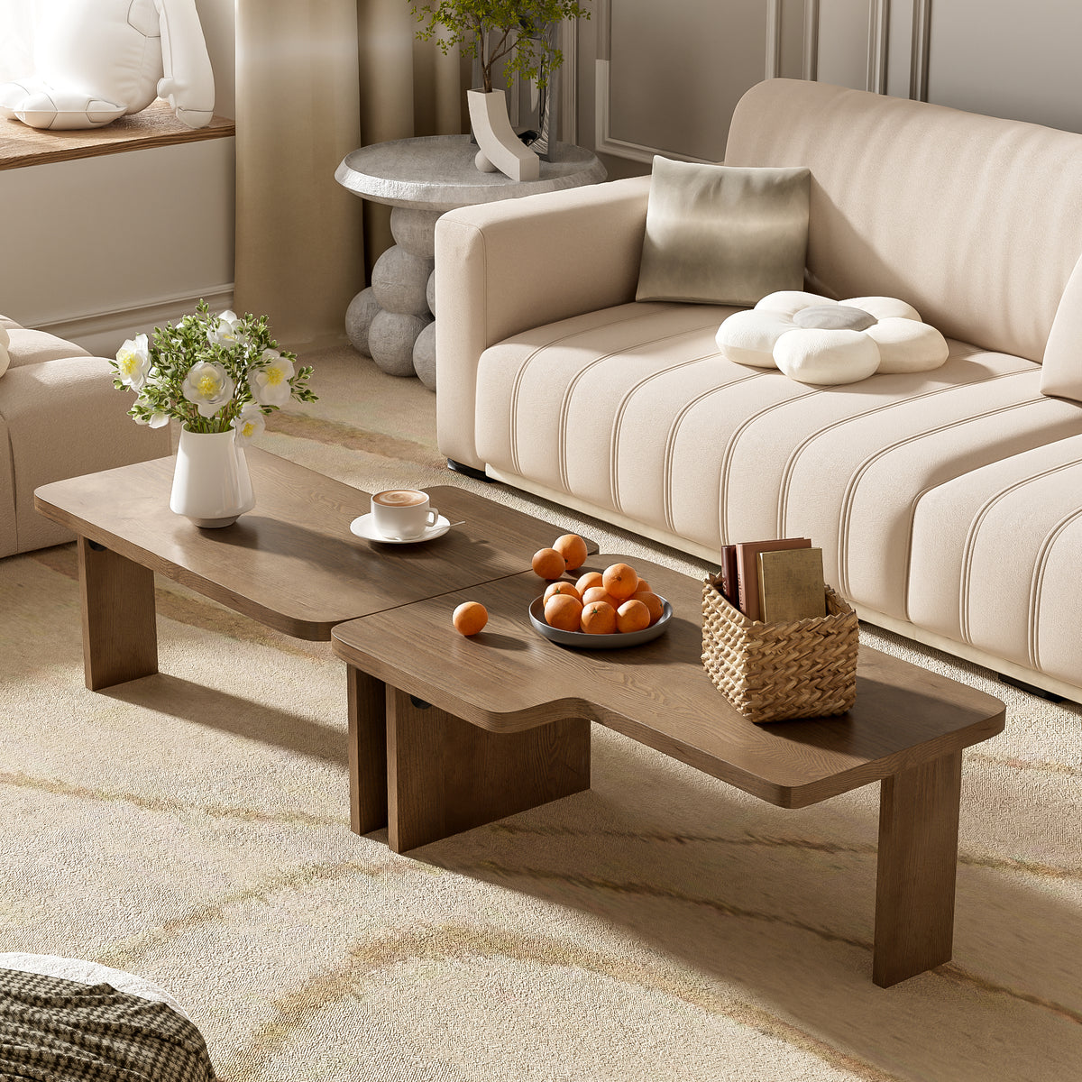 variant-group:rf-n724p232174d|Roomfitters Minimalist Coffee Table Set, Rectangular Center Table with Two-Tone Design, Natural