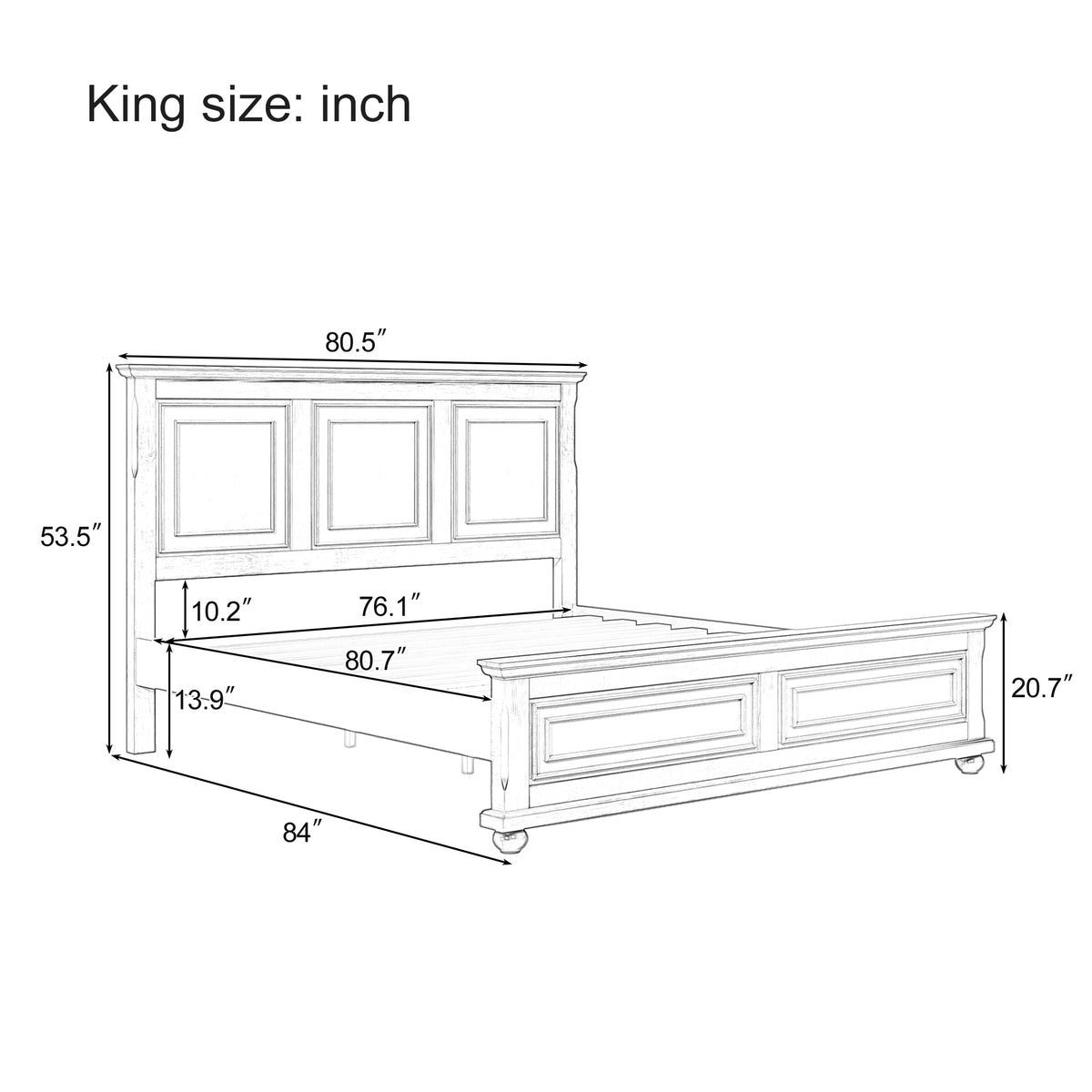 variant-group:rf-n701bs701p422951k|Roomfitters King Size Traditional Pinewood Vintage Tall Headboard Bed Frame, Country Panel Wood Bed, No Box Spring, White