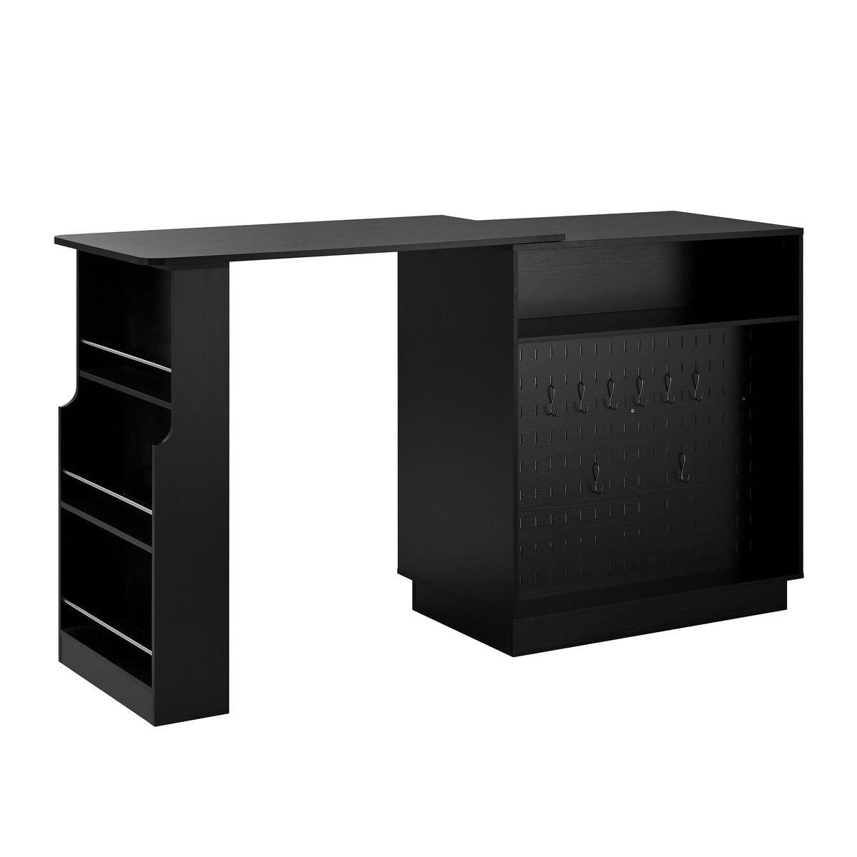 variant-group:rf-n711p437809b|Roomfitters Black MDF Counter Height Kitchen Island Sideboard Cabinet, Extendable Table, Acrylic Sliding Doors