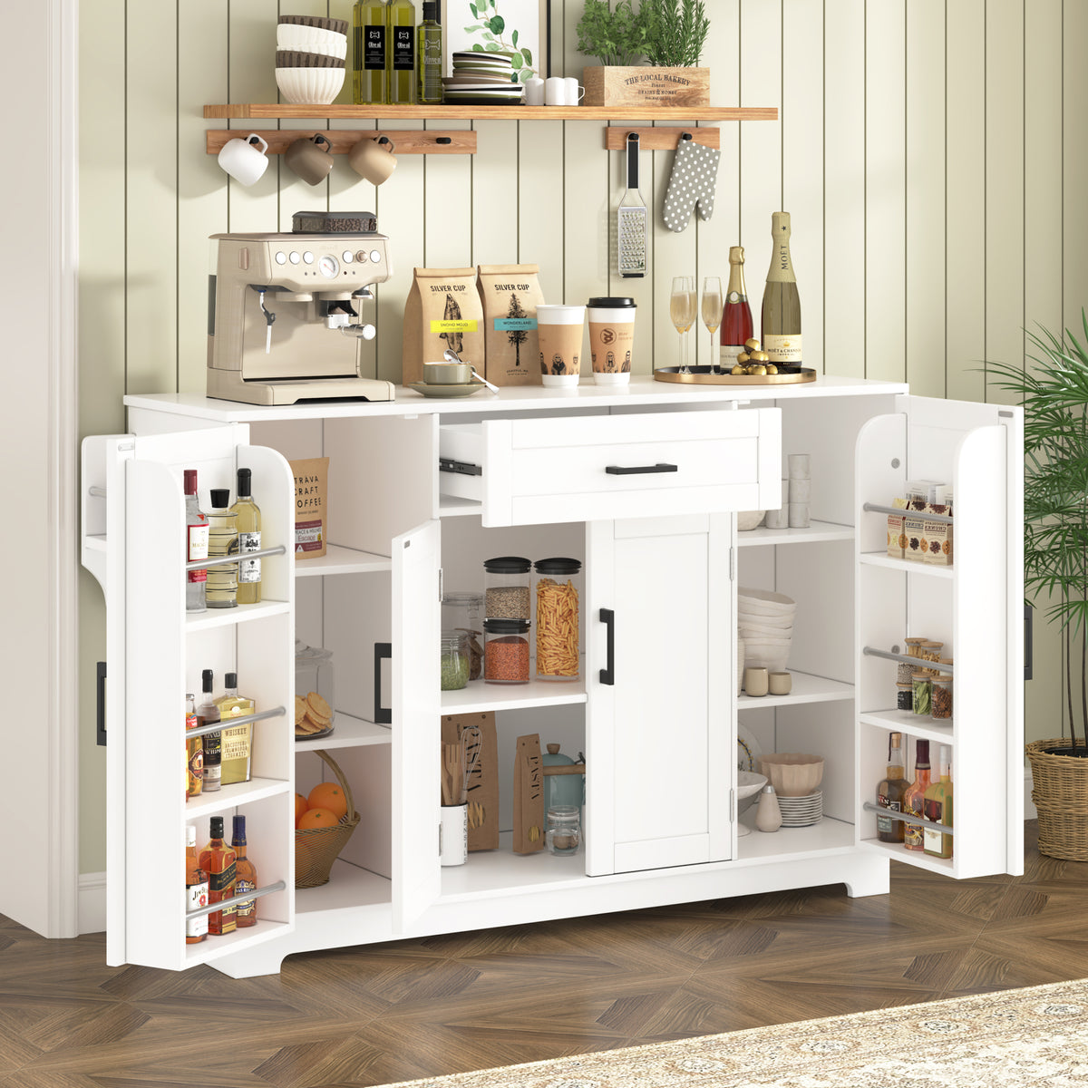 variant-group:rf-n711p437643k|Roomfitters Modern Contemporary White Melamine MDF Sideboard Buffet Cabinet Dining Room Storage Kitchen Credenza