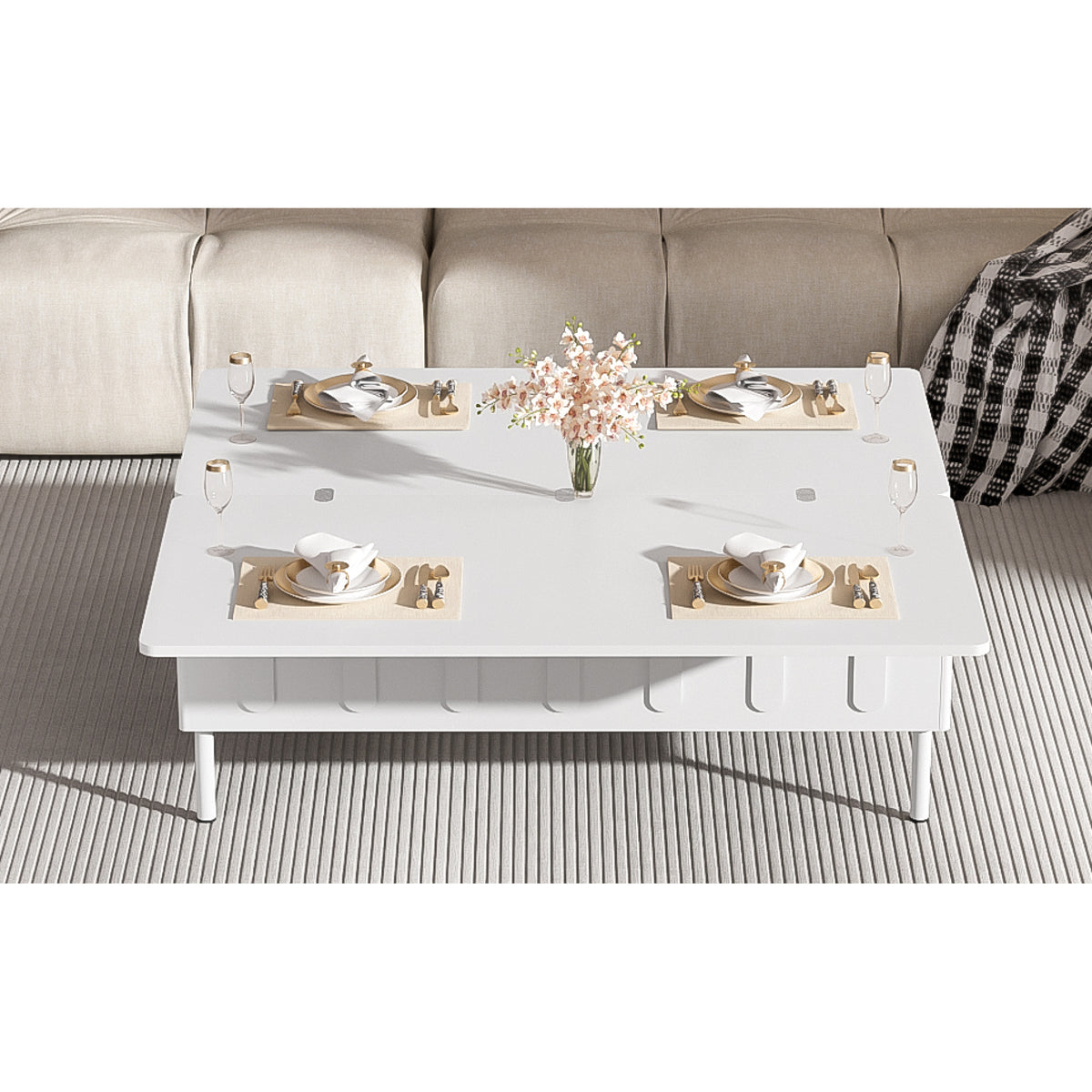 variant-group:rf-n724p292514k|Roomfitters Lift-Top Coffee Table with 2 Drawers and Foldable Top, Hidden Storage Compartment, Adjustable Center Table, White