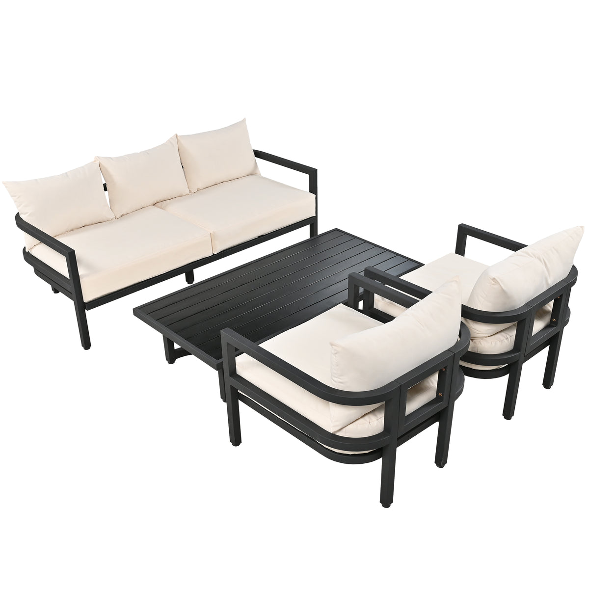 variant-group:rf-n711wy000470aaa|Roomfitters 4-Piece Outdoor Steel Sofa Set with Coffee Table, 3-Seater Couch and 2 Armchairs for Patio Garden, Beige