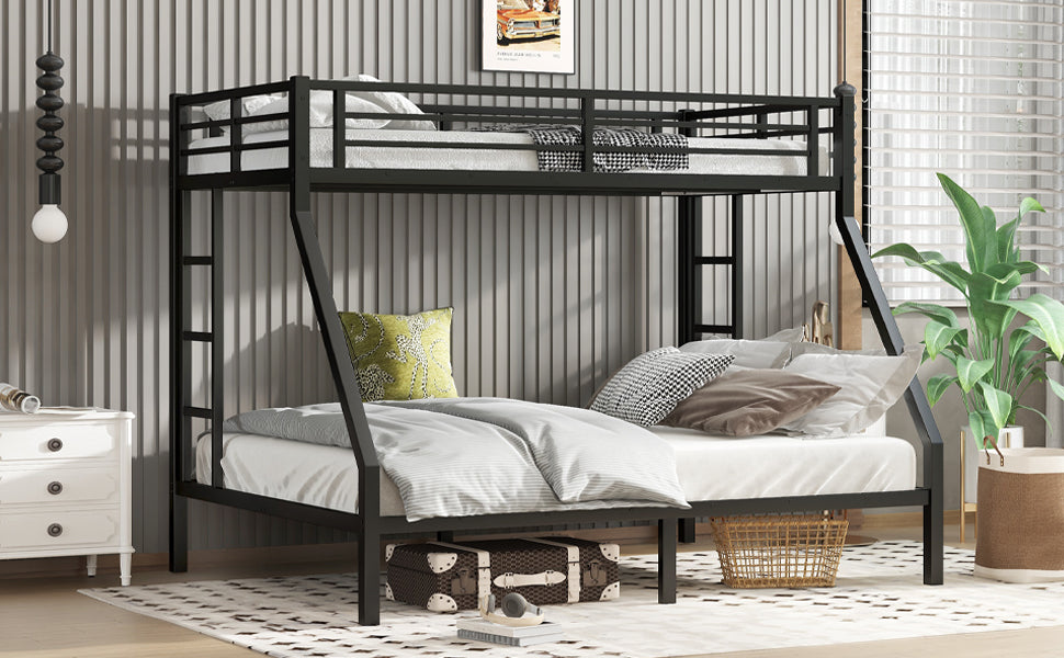 variant-group:rf-w1580p336606|Roomfitters Metal Twin XL Over Queen Bunk Bed Frame with Ladder & Safety Rail, Durable Space-Saving Design, Black