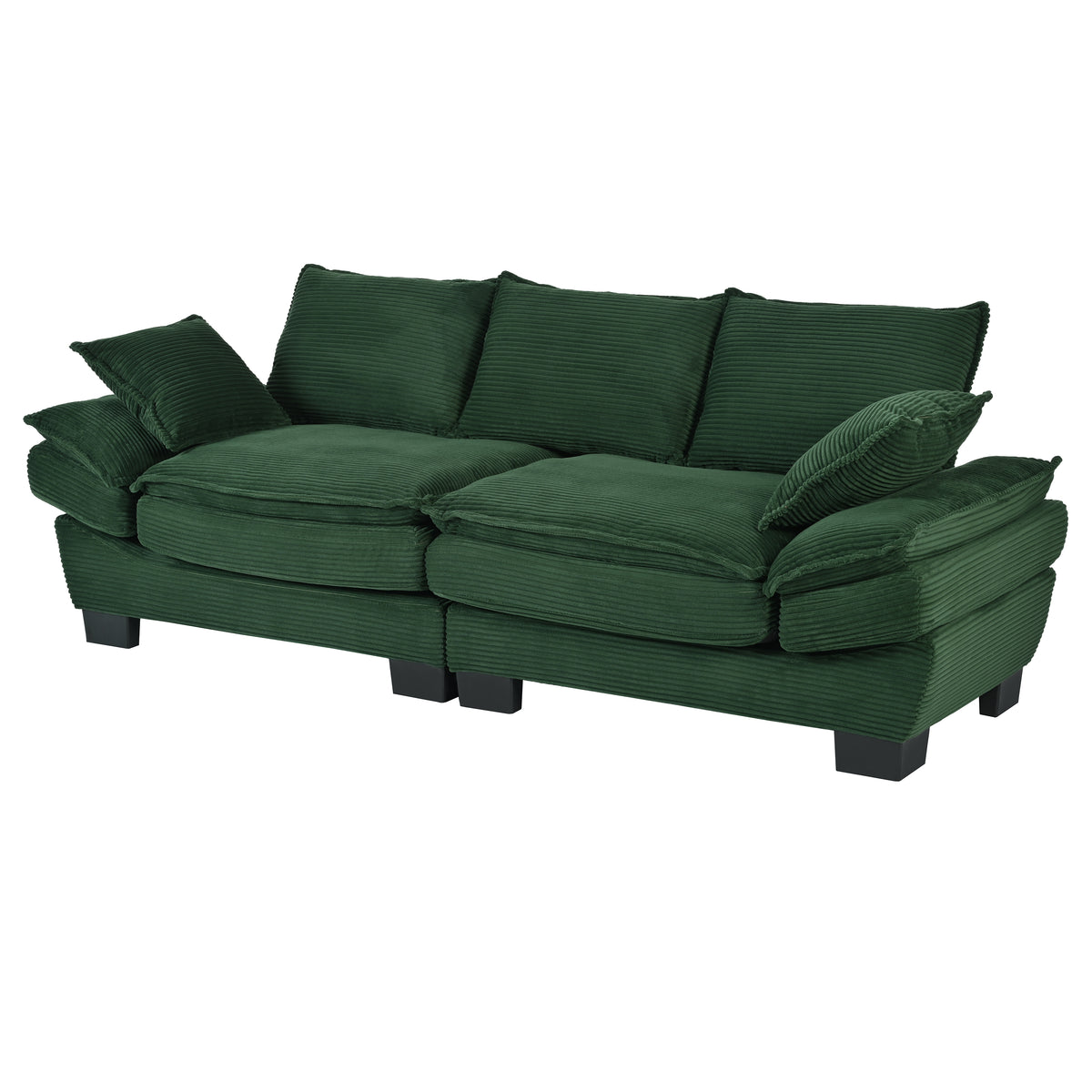 variant-group:rf-n711p192059c|Roomfitters 85.4" Modern Curved Sofa, Back Upholstered Couch with 2 Decorative Throw Pillows, Corduroy Fabric Couch for Living Room, Bedroom, Apartment, Dark Green