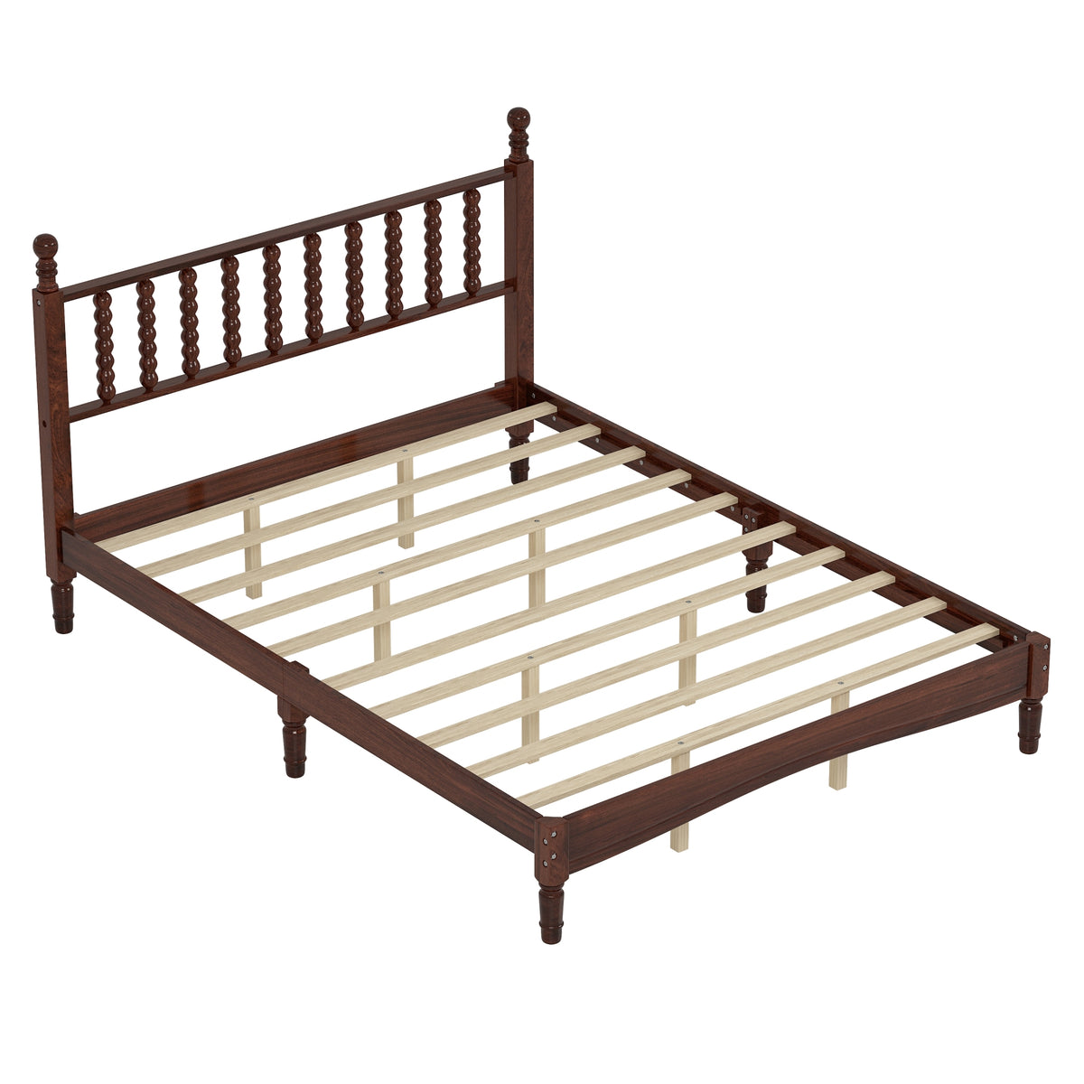 variant-group:rf-n733p206242d|Roomfitters Queen Size Wood Platform Bed with Gourd Shaped Headboard, Retro Style Platform Bed with Wooden Slat Support, Walnut