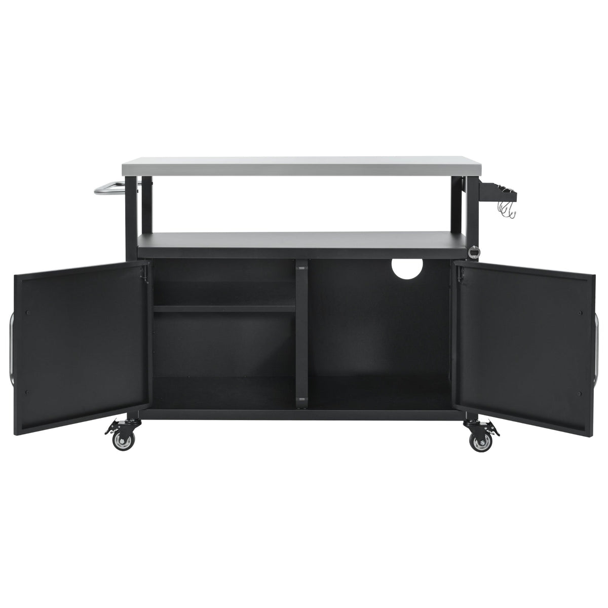 Roomfitters 54.5" Outdoor Kitchen Island with Stainless Steel Top, Rolling Grill Prep Cart with Propane Tank Storage, Black
