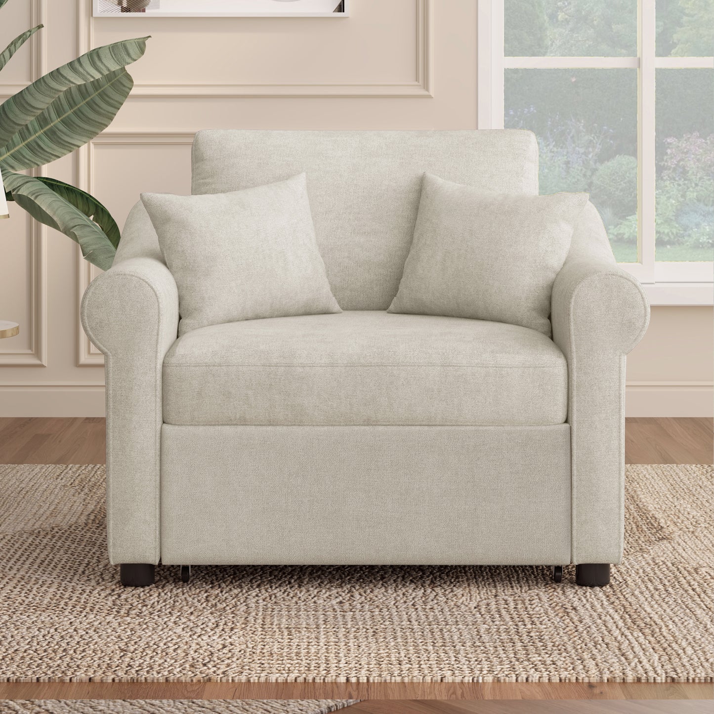 variant-group:rf-n701bs701p468429c|Roomfitters Chenille Convertible Sleeper Chair, 3 in 1 Single Sofa Bed Lounger, Adjustable Backrest Pull Out Bed, Beige