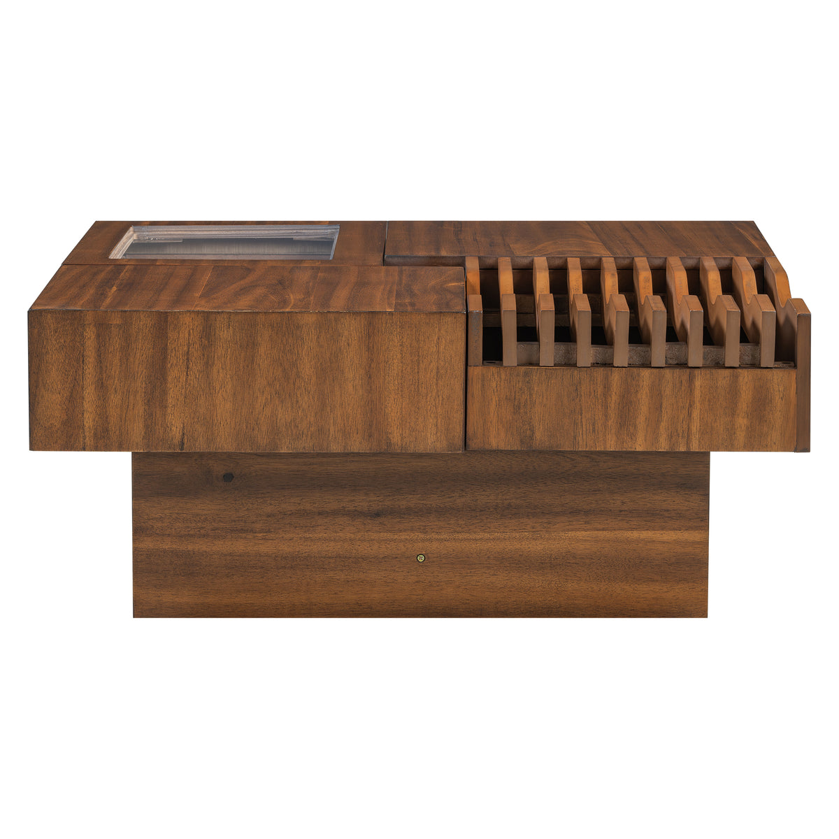 variant-group:rf-n724p270432d|Roomfitters Square Mid-Century Coffee Table with Glass Top and 3 Storage Compartments, Solid Wood Legs, Brown
