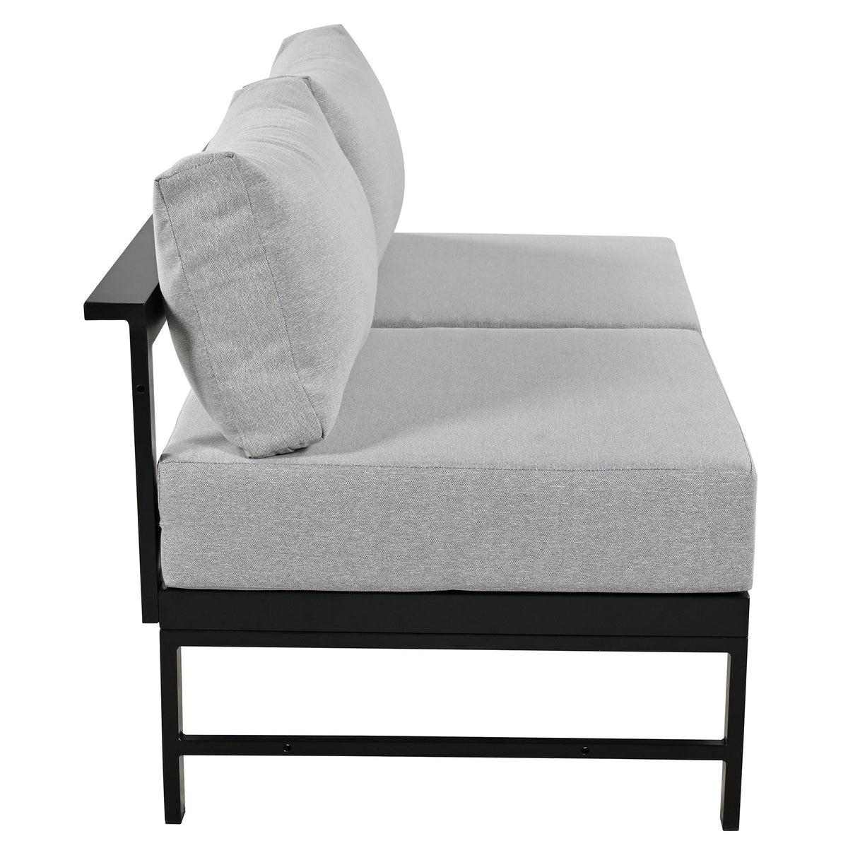 Roomfitters Modern U-Shaped Outdoor Sectional Sofa Set, 5-6 Seat Patio Conversation, Grey Cushions, Iron Frame Pit Roomfitters