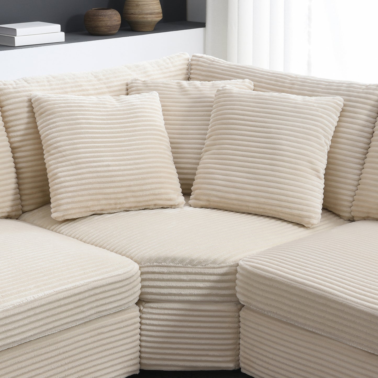 variant-group:rf-n723s1187a|Roomfitters 104 Inch Modern L-Shaped Sectional Sofa with Cup Holders, Comfortable Corduroy Upholstered Corner Couch, Beige
