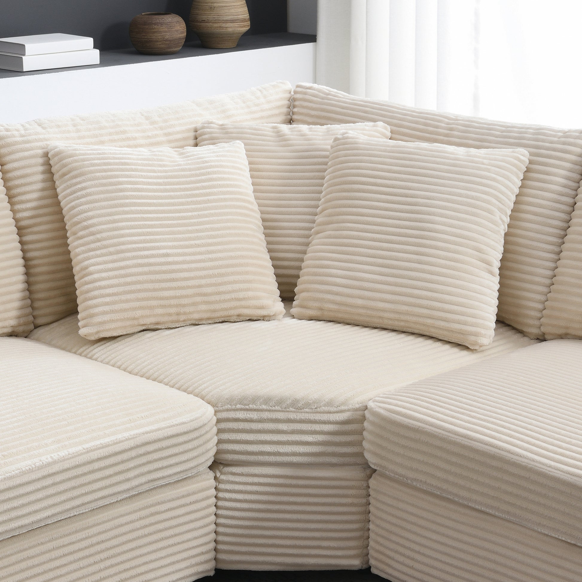 variant-group:rf-n723s1187a|Roomfitters 104 Inch Modern L-Shaped Sectional Sofa with Cup Holders, Comfortable Corduroy Upholstered Corner Couch, Beige