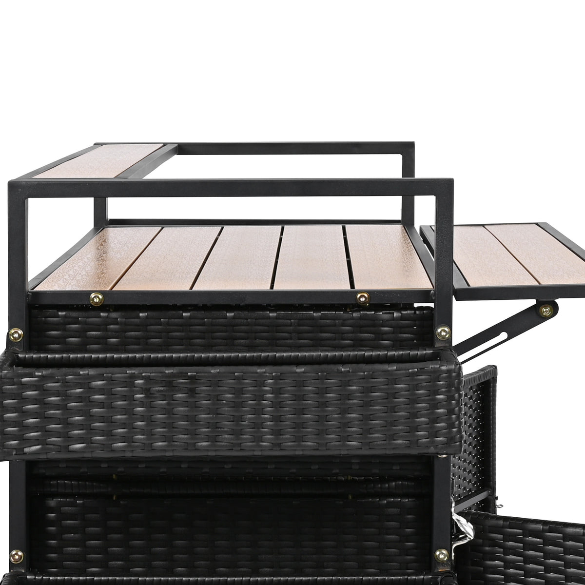 variant-group:rf-n707p233747b|Roomfitters 52.8" Wicker Outdoor Grill Cart with Plastic Wood Table, Rolling Island with Storage Cabinet, Double Handles, Black Brown