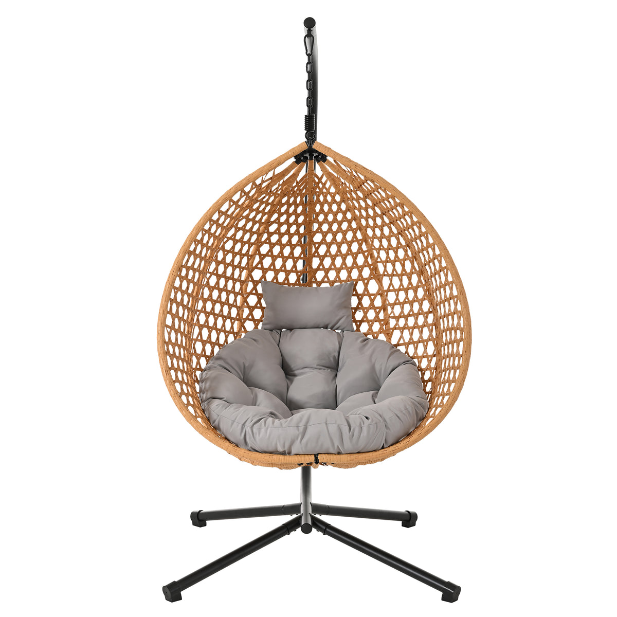 variant-group:rf-n711p255131s|Roomfitters Hanging Egg Chair with Stand, Rattan Wicker Swing Chair with Cushion for Indoor Outdoor Patio Balcony, Brown