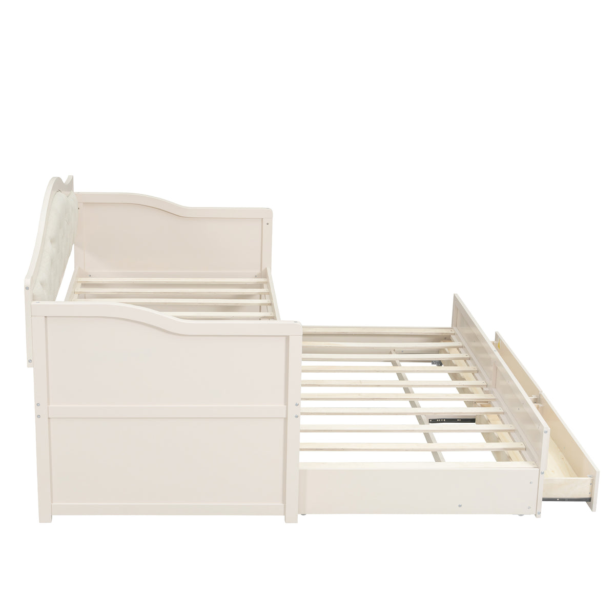 variant-group:rf-n733s346767a|Roomfitters Twin Daybed with Trundle, Wooden Sofa Bed with 2 Storage Drawers & Tufted Backrest, Beige